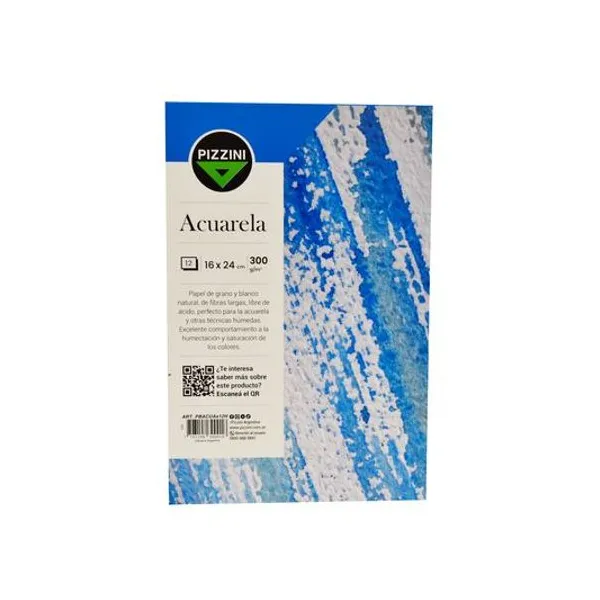 Block de dibujo 16x24 cm para acuarela 300 g 12 hojas emblocado Pizzini - pbacuax12h