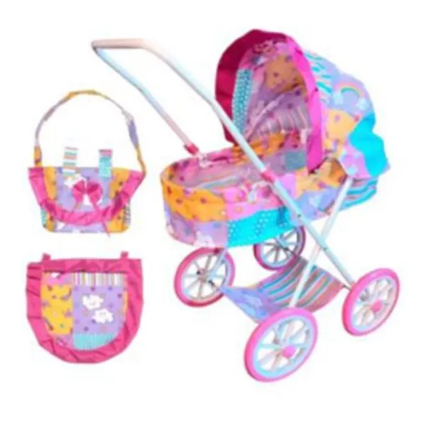 Coche cuna deluxe, estructura de caño, ruedas de 25 cm con portajuguetes