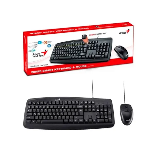 Teclado + mouse genius km-200 con cable smart usb negro