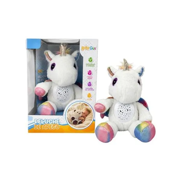 Unicornio de apego proyector con luz y sonido en caja 22x29.5x19 cm