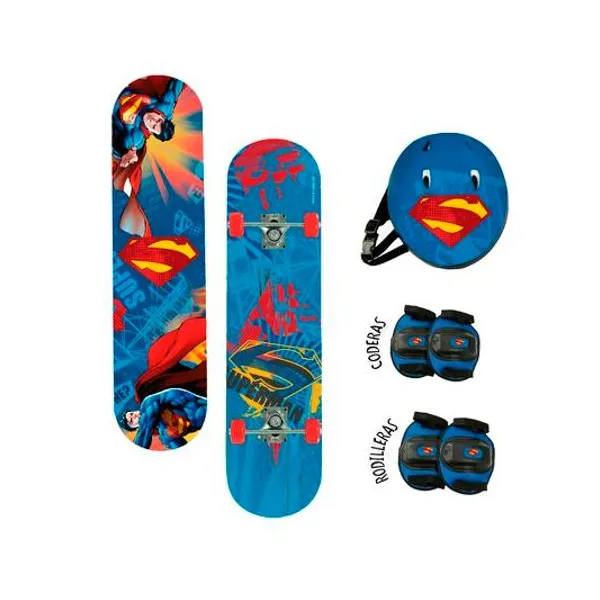 Skate con set de proteccion 5pzs superman 19x78 cm
