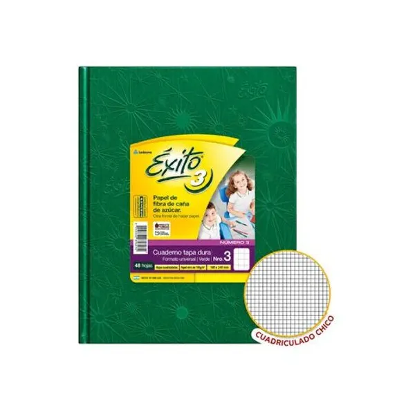 Cuaderno 19x24 cuadriculado chico 48h tapa dura verde Éxito