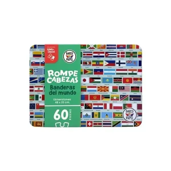 Puzzle barco de papel banderas del mundo 60 piezas en lata