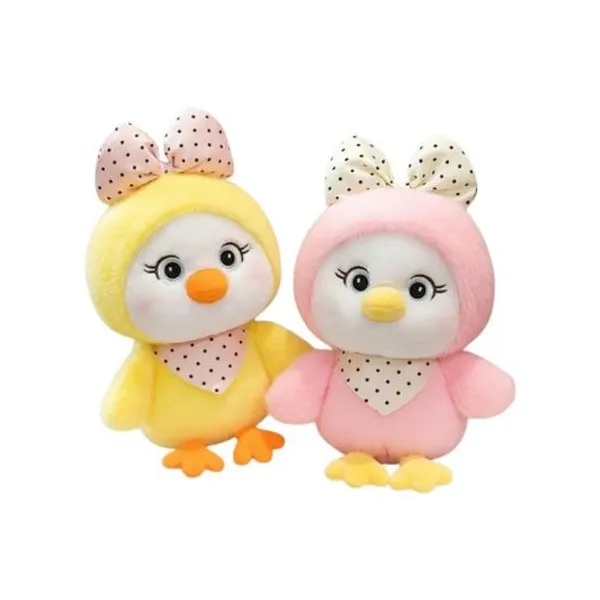 Pollito con moño y bandana 25 cm x1 colores surtidos
