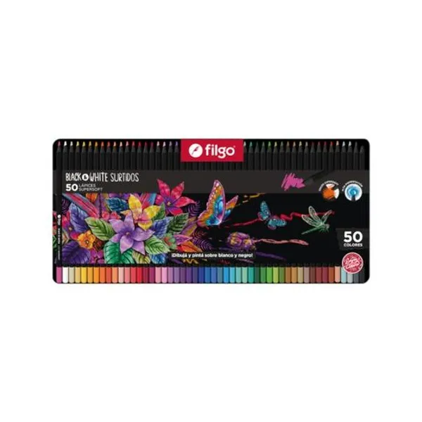 Lápiz de color largo b&w supersoft lata x50 Filgo