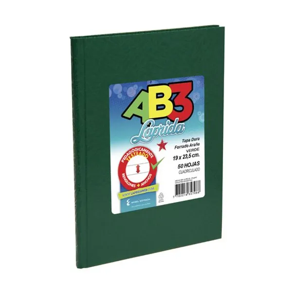 Cuaderno tapa dura Laprida ab3 19x23,5 x50hs.ray verde