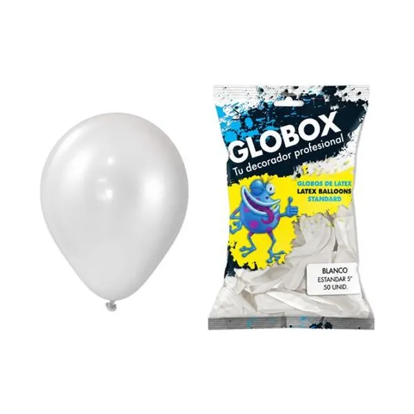 Globo 5" liso estandar blanco bolsa x50 globox