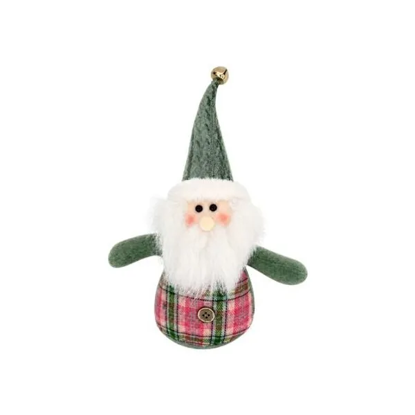 Papá noel de tela traje cuadrille rosa y verde 28 cm x1