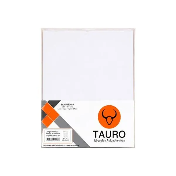 Etiquetas ueta autoadhesiva blanca a4 bolsa x100 tauro