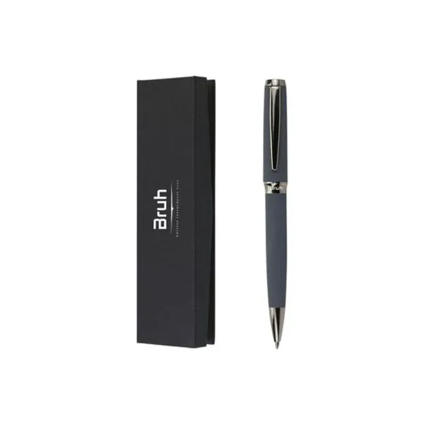 Bolígrafo retractil azul hamburgo cuerpo negro en estuche bruh