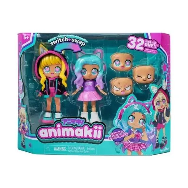 Animakii - muñeca 14 cm - switch & swap "gamer & cyberpunk