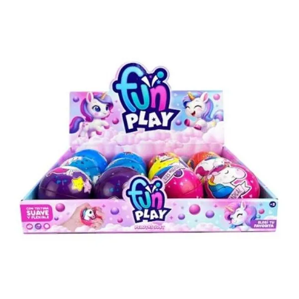 Pelotas soft unicornio 4 pulgadas fun play 12 pzas/display 26 x20 x7 cm