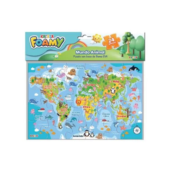 Puzzle Kreker mundo animal con base de goma eva 24 piezas