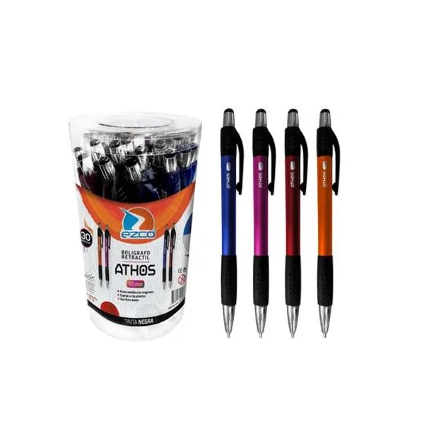 Bolígrafo retractil athos 1.0 mm negro pote x30 Ezco 2131