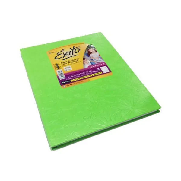 Cuaderno tapa dura Éxito 3 forr.19x23,5 x48 hs.ray.verde manzana