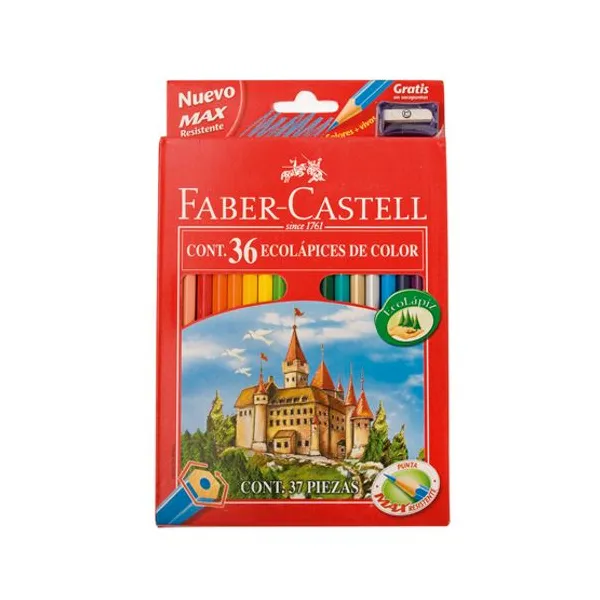 Lápices de colores Faber-Castell largos x36 unid.+ sacapuntas