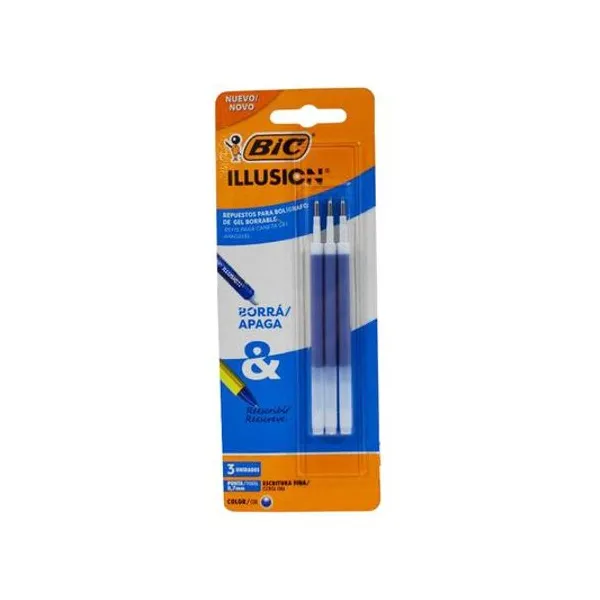 Repuesto bolígrafo borrable illusion azul blister x3 unidades BIC