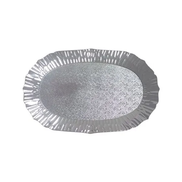 Bandeja plástica con guarda rayada plateada 39.8x25.9x2 cm x1