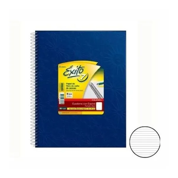 Cuaderno 21x27 cm rayado tapa dura con espiral azul 60 hojas colegial