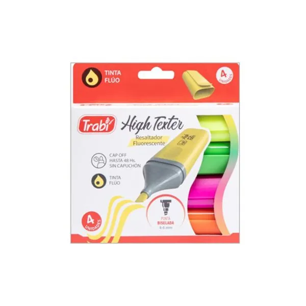 Resaltador trabi high texter caja x4 colores surtidos