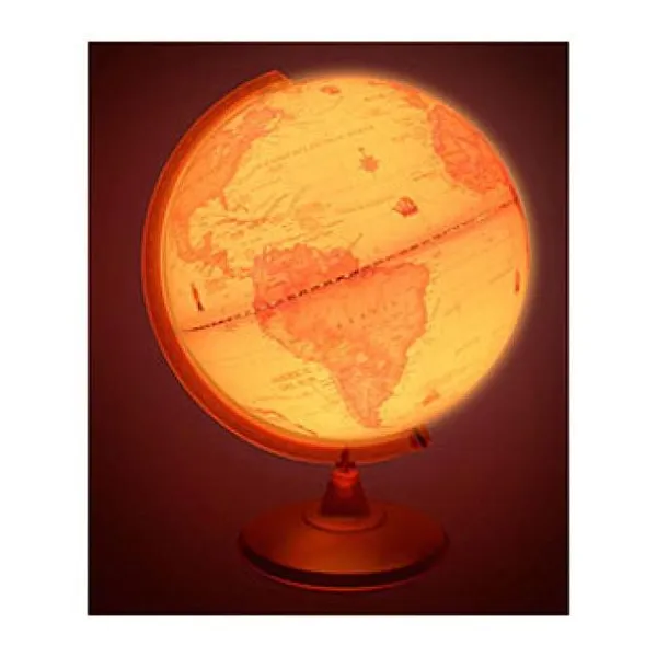 Globo terraqueo 30 cm base plástica antiguo con luz