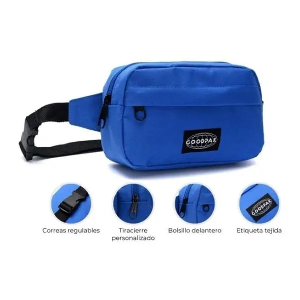Riñonera goodpak ovalada bolsillo delantero azul francia 12.5 x21 x6.5 cm