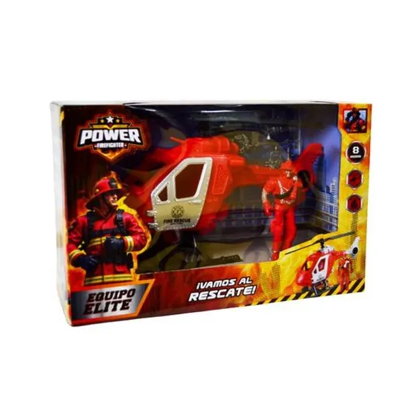 Set helicóptero y bombero 27.5x18x11 cm en caja