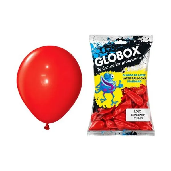 Globo 5" liso estandar rojo bolsa x50 globox