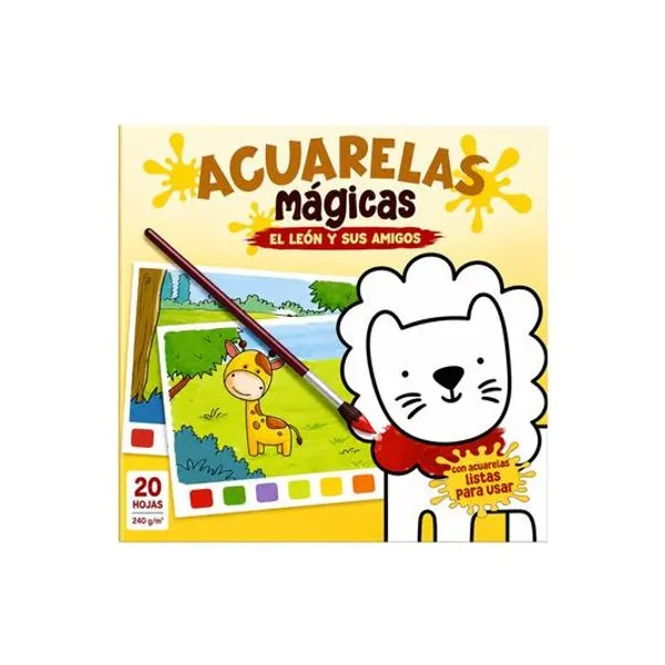 Libro block para pintar acuarelas magicas: el león y sus amigos 20x20 cm