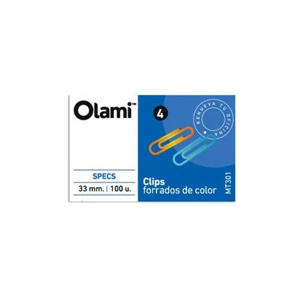 Clips forrado colores surtidos n.° 4 33 mm caja x100 unidades olami - mt 301