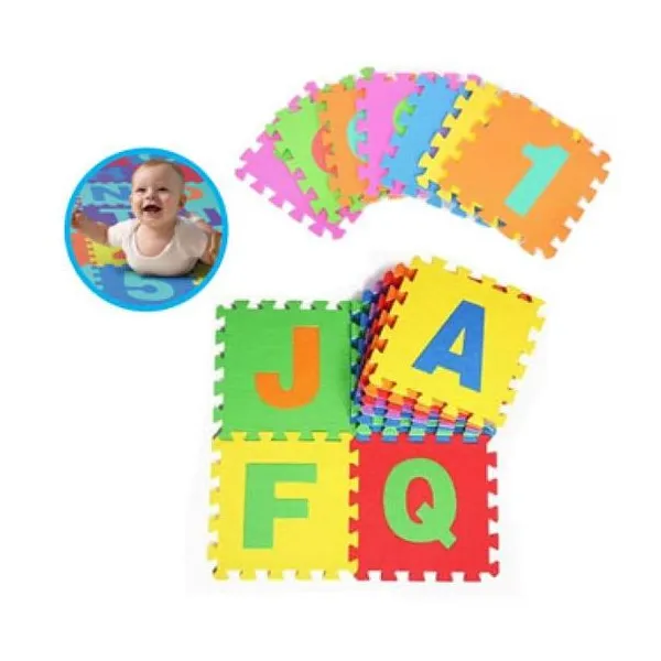 Piso de goma eva letras y números 9 pzas babygus 30x30 cm