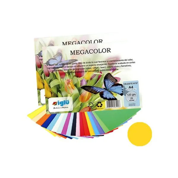 Papel iglu megacolor m22 maiz tamaño a4 120 grsx 25 hs