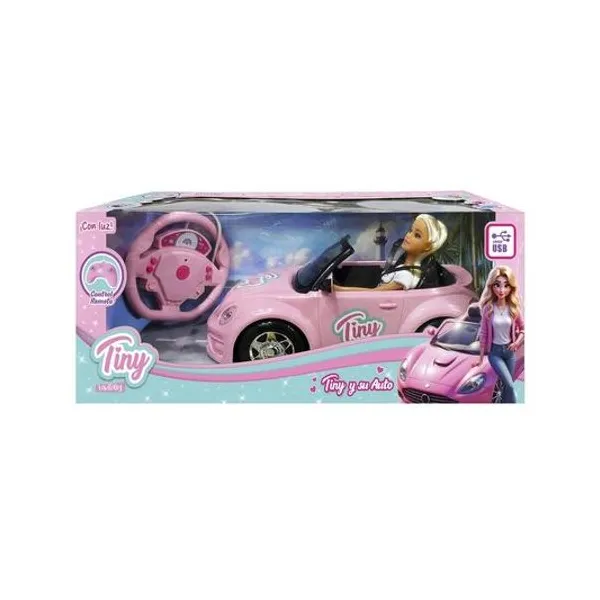 Muñeca Tiny y su auto a radio control carga usb en caja 45x20x20 cm