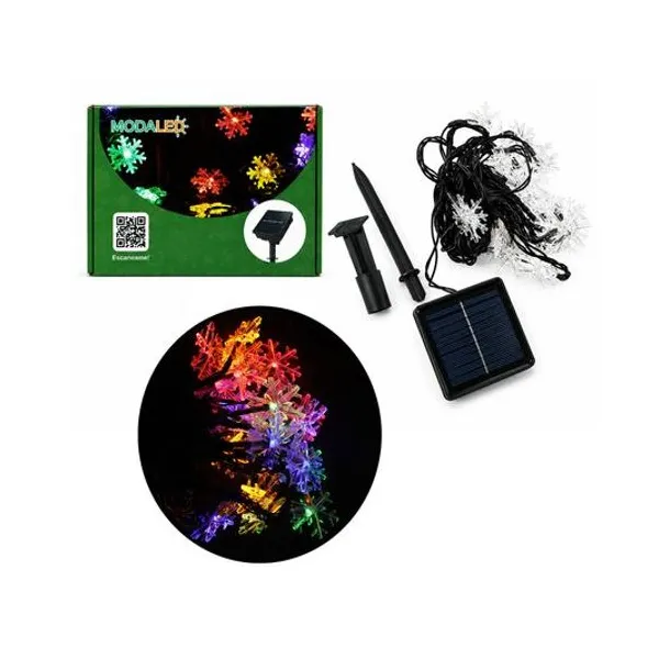 Guirnalda luces led copo de nieve multicolor panel solar x20 5 metros modaled