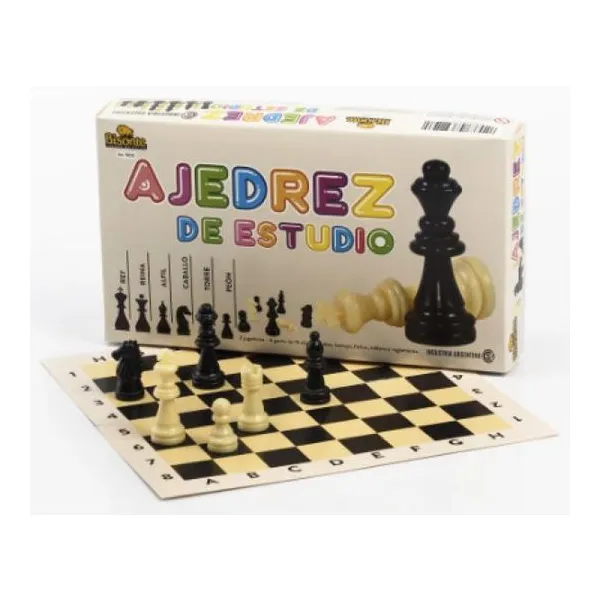 Ajedrez estudio plástico 60 mm tablero cartón 26x26 cm