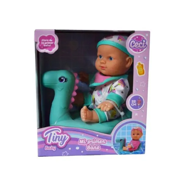 Bebé Tiny ceci mi primer baño 22 cm con dinosaurio en caja 18x20x12 cm