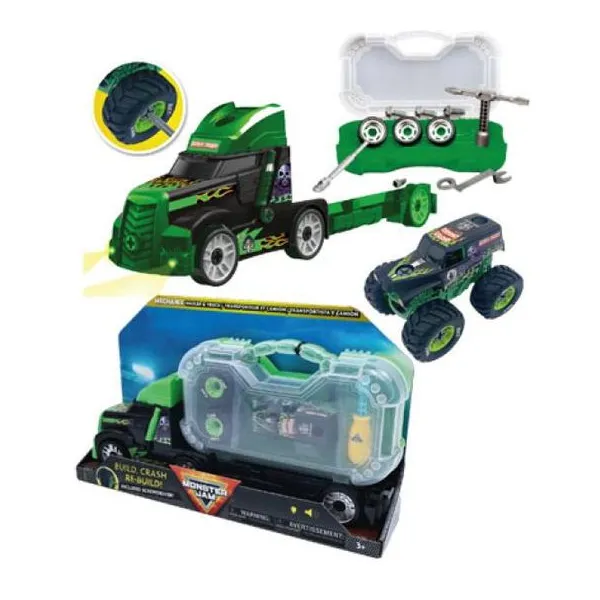 Monster jam-transporter grave digger con luz y sonido 42.2 x9.9 x22.8 cm