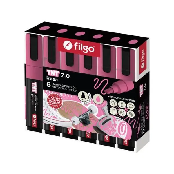 Marcador de pintura al agua tnt punta biselada 1/7 mm rosa caja x6 Filgo