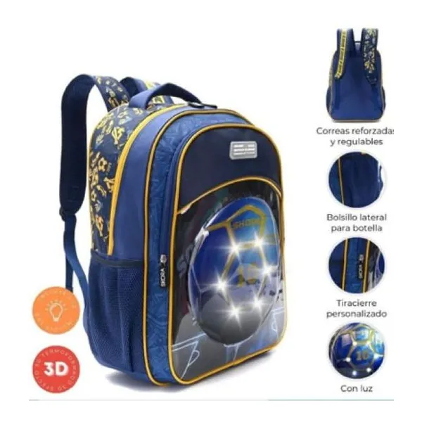 Mochila con luz fútbol pelota blue termoformado 32 x45 x15 cm 18