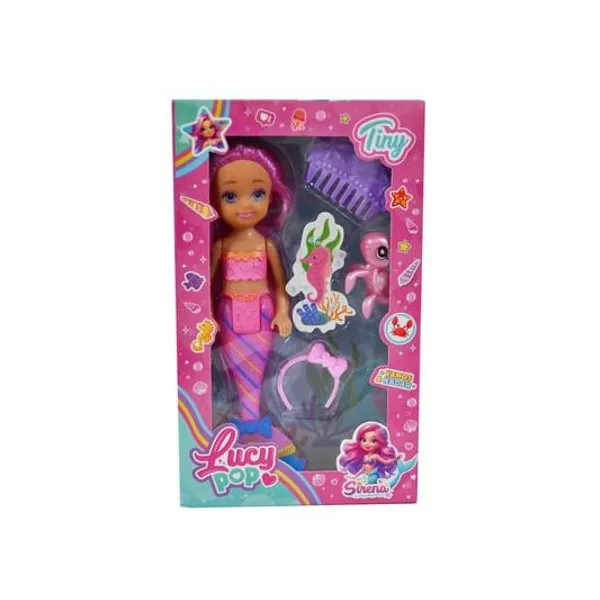 Muñeca sirena lucy pop Tiny con accesorios en caja 11x18x3.5 cm x unidad colores surtidos