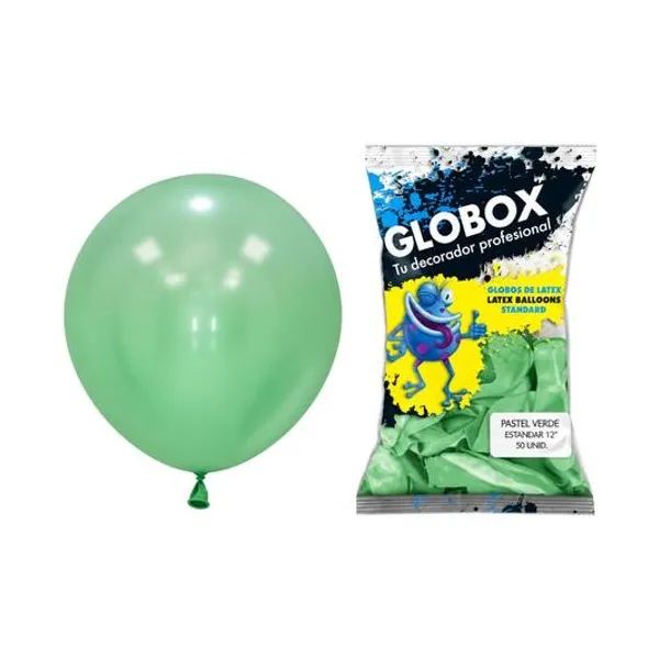 Globo 12" liso estandar pastel verde bolsa x50 globox