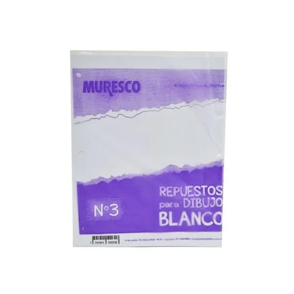 Repuesto de dibujo carta n.° 3 8 hojas blanco Muresco