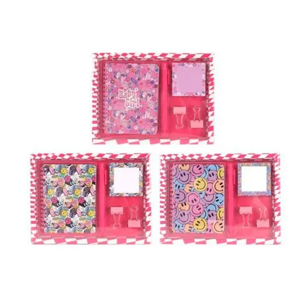 Set escolar cuaderno/bolígrafo/anotador 24x18 cm x unidad modelo surtido