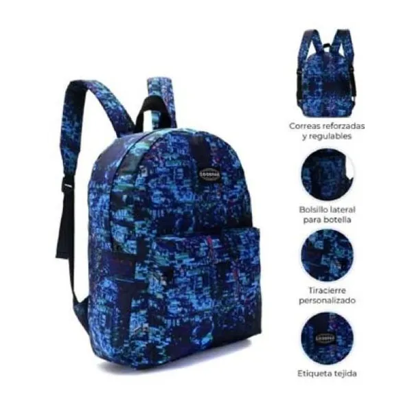 Mochila goodpak print glitch azul 43 x30 x17, 17