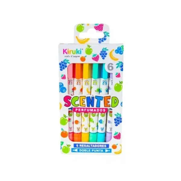 Resaltadores kiruki doble punta perfumados fluo x6 unid.
