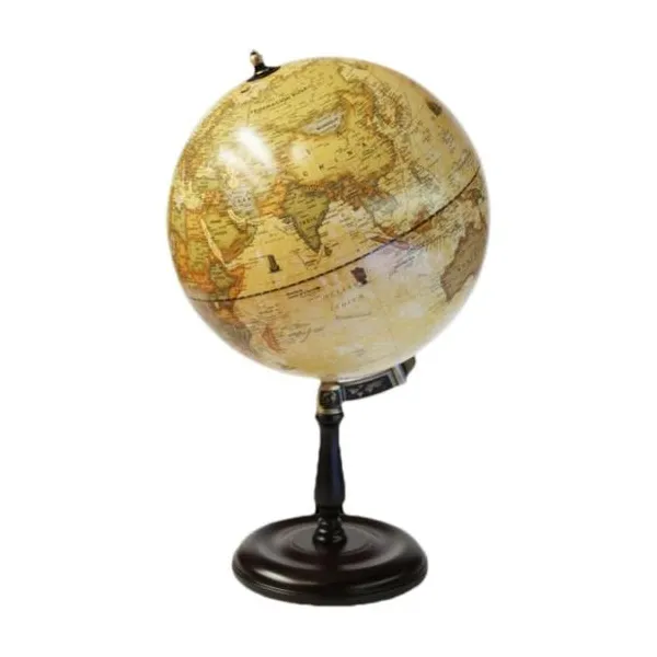 Globo terraqueo antiguo 30 cm base de madera meridiano con inclinacion metálica