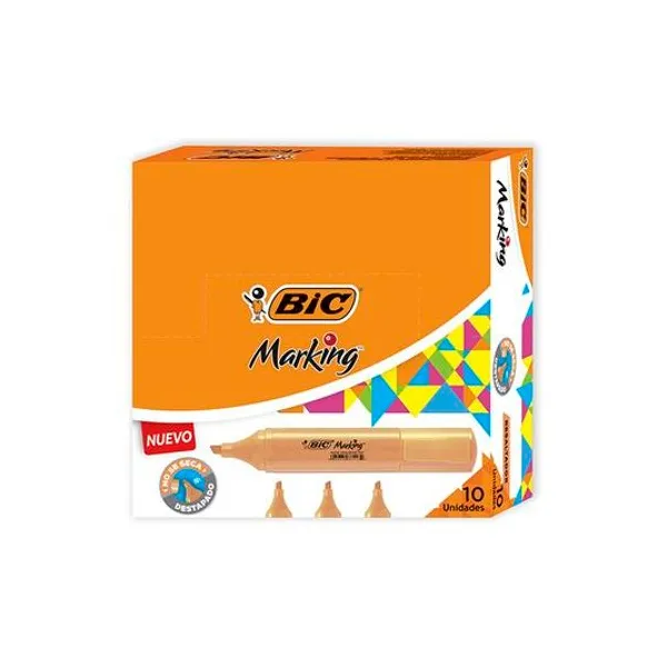 Resaltador chato naranja pastel caja x10 unidades BIC -
