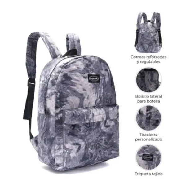 Mochila goodpak print marmol negro 43 x30 x17, 17