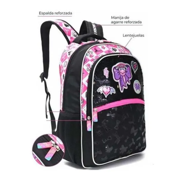 Mochila gothic not cute con llavero 32x45x15 cm 18 pulg