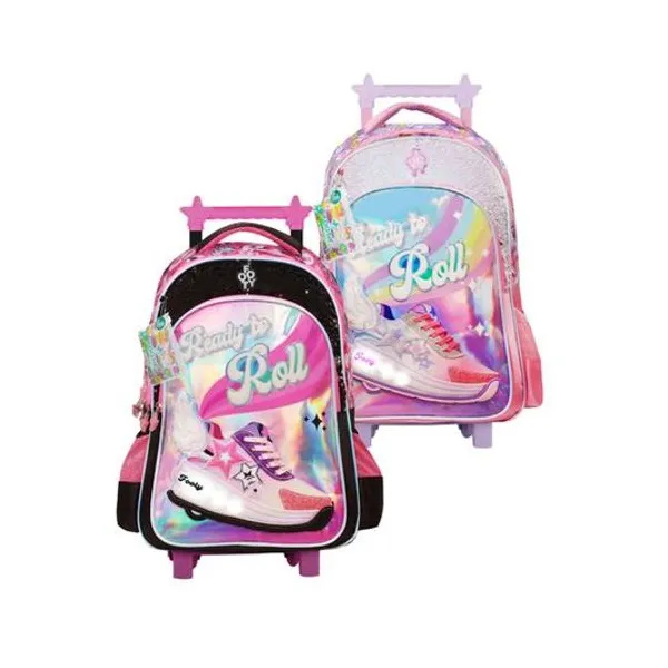 Mochila 18" con carro to roll con luz led con bolígrafos x1 colores surtidos footy